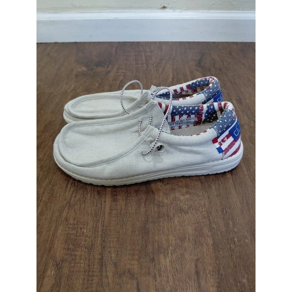 Hey Dude Wally Off White Patriotic Men's Size 8 Loafers Shoes